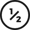 A circle with a fraction symbol showing 1/2 inside.