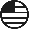 A circular icon resembling the U.S. flag with a solid dark color, featuring five stripes and a canton with three square shapes.